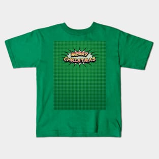 Comic Book Style 'Merry Christmas' Message on Green Kids T-Shirt